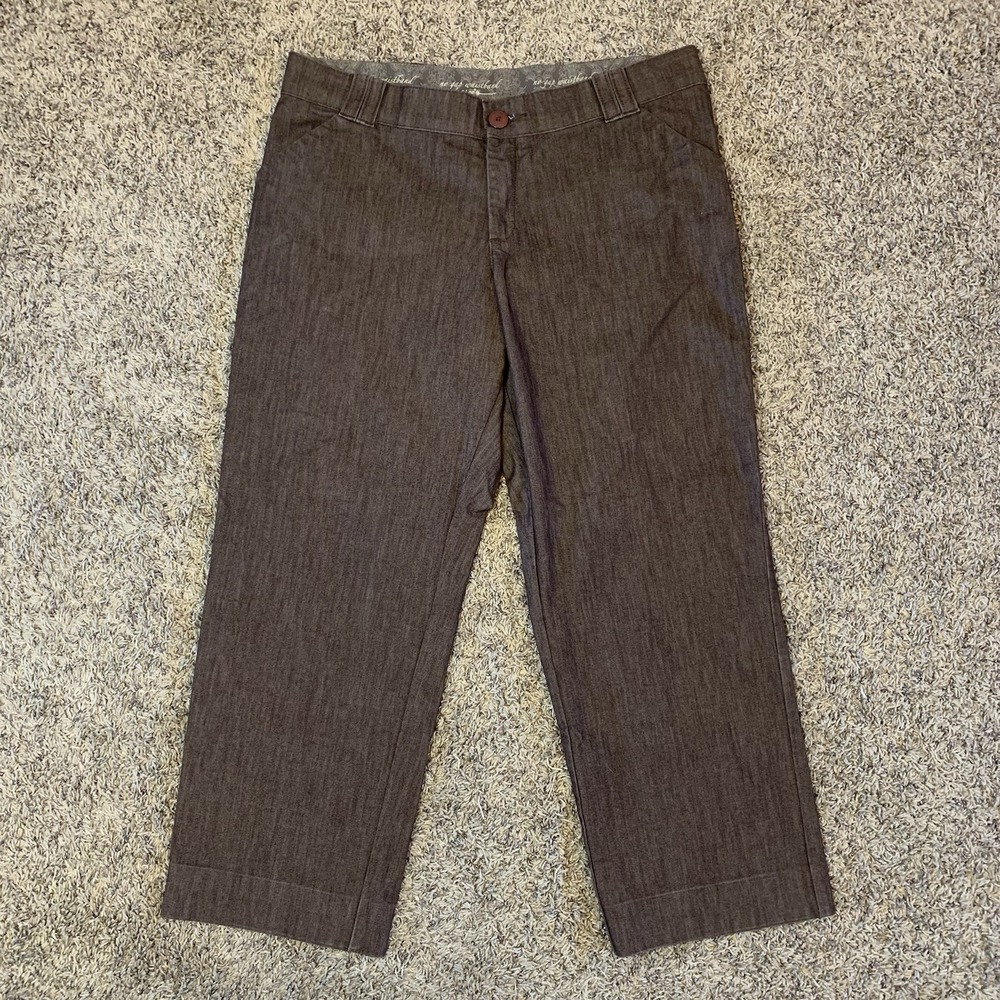 Lee No Gap Waistband Womens Pants Size 16 Medium Brown Wide Leg Trousers Stretch